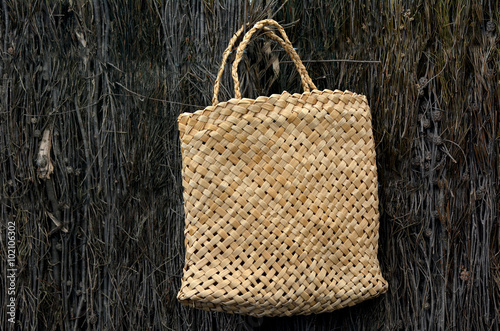 Woven flax bag traditional Maori culture