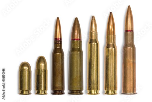 ammo for machine guns and pistols on the white background