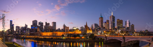 Melbourne cityscape panorama view at evening.