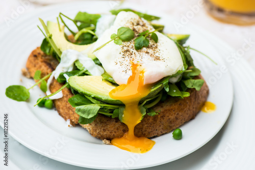 Healthy Breakfast with Wholemeal Bread Toast and Poached Egg