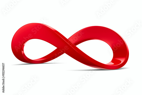 Red infinity sign on white background. Isolated 3D image