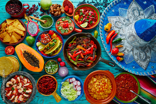 Mexican food mix colorful background