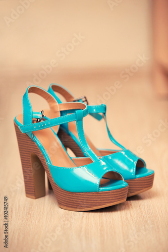 blue shoes of the bride