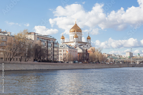 Water view of Cathedral of Christ the Saviour in Moscow