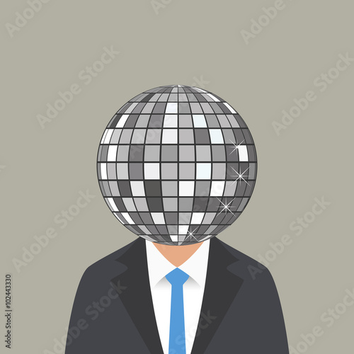 disco ball on the head of a man