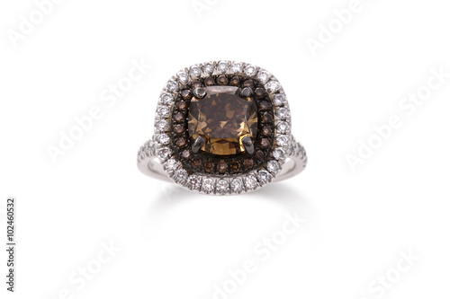 Gorgeous Cushion Cut Brown Diamond Ring with Double Row Halo Diamonds