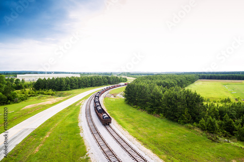 Aerial 1 - steel coils in rail cars on train tracks in Alabama