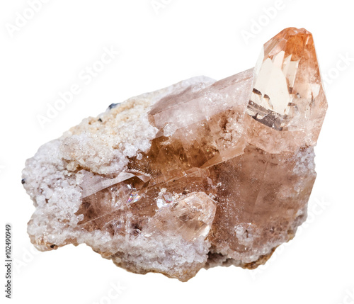 topaz crystal on rock isolated on white