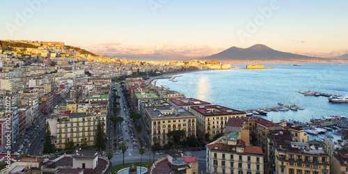 Gulf of Naples seen from Posillipo with a view of Castel dell 'Ovo and Vesuvius 