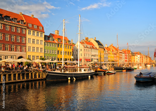 Copenhagen Nyhavn district at sunset