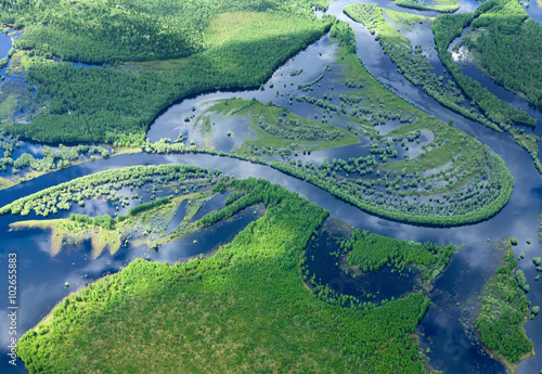 Widok z lotu ptaka leśna rzeka