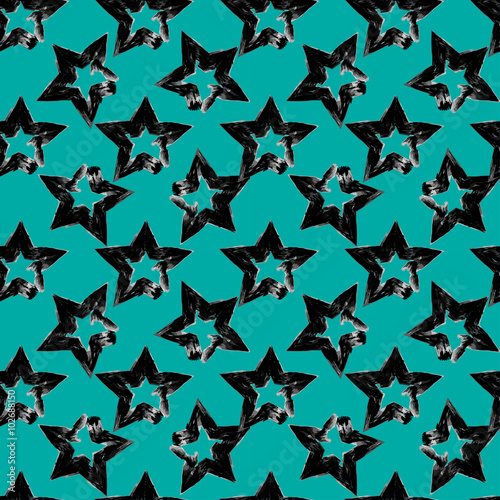 Seamless pattern with charcoal stars on turquoise background. Vector illustration for web design, textile design, wallpaper design, etc. 