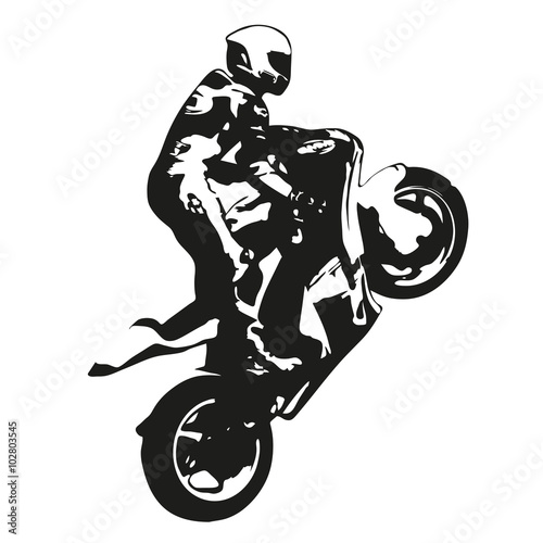 Motorbike racing vector drawing silhouette, wheelie