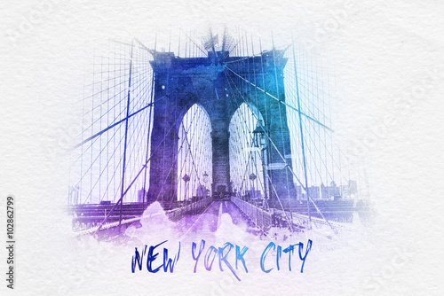 Brooklyn bridge with New York City text