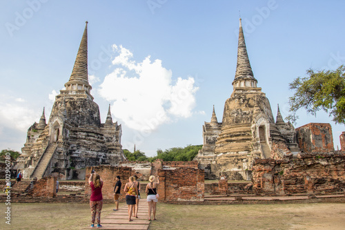 AYUTTHAYA, THAILAND - OCT31, 2015: Tourist travel to visit Wat Phrasisanpetch in the Ayutthaya Historical Park, Ayutthaya, Thailand.