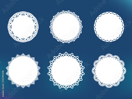 Vector decorative lace frames. Doily templates for logo, names