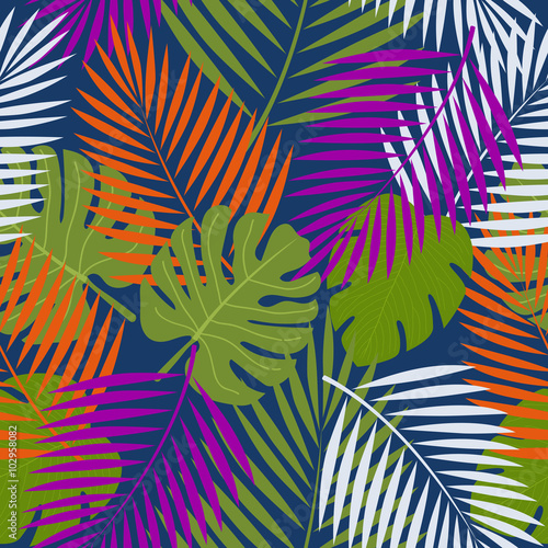 Tropical palm leaves seamless pattern.