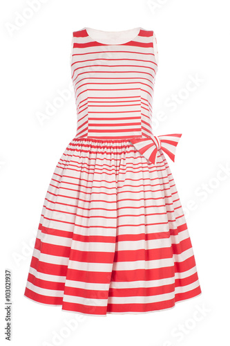 White with red retro dress isolated on white background