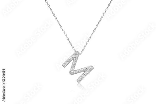 Pretty Initial "M" Necklace with Sparkly Diamonds 