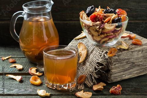 Compote of dried fruits and assorted dried fruits in bowl