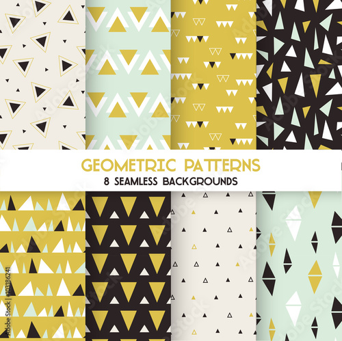 8 Seamless Geometric Triangles Patterns - Texture for wallpaper