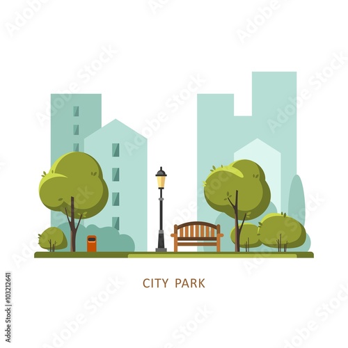 Public park in the City. Vector illustration.