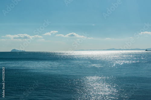 Beautiful seascape with bright sky.
