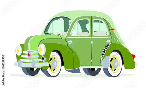 Caricatura Renault 4CV Verde vista frontal y lateral