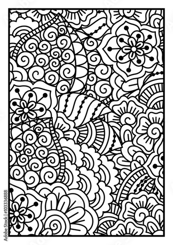 Black and white pattern. Ethnic henna hand drawn background.