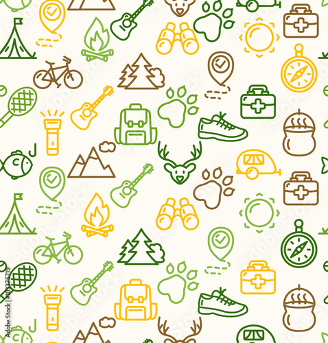 Camping Tourism Hiking Background. Vector