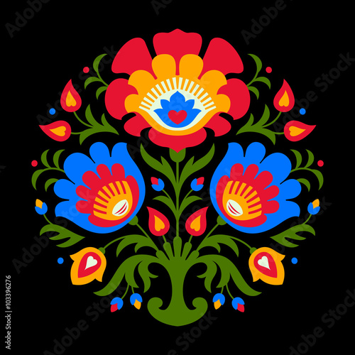 Polish folk inspired flowers on black background