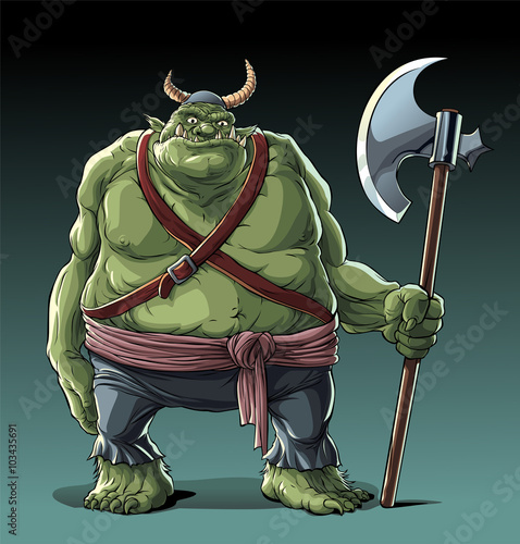 Big fat troll with axe in standing pose.