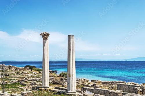 Tharros columns and blue sea