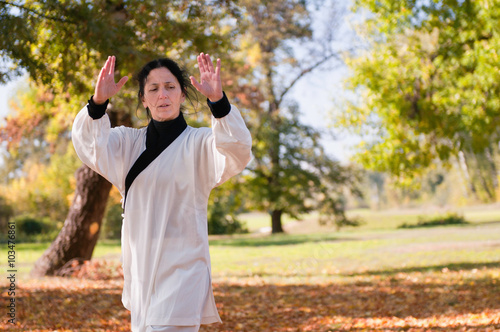 Tai-chi woman, practicing in the park