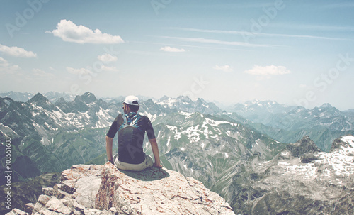 Man Enjoying View of Mountains in Allgau Alps