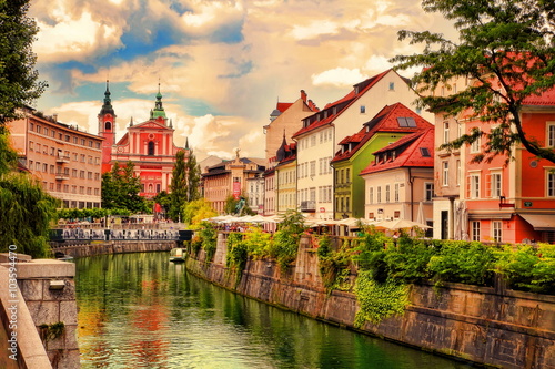 Lovely view of embankment in Ljubljana