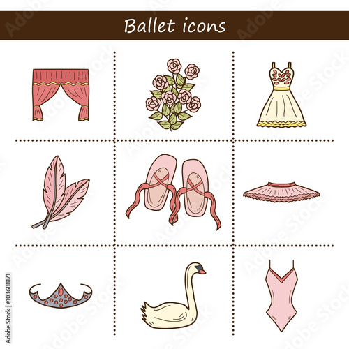 Cartoon objects on ballet theme