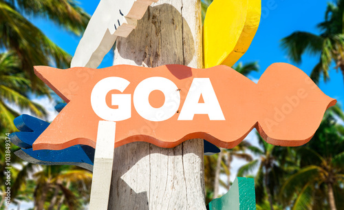 Goa welcome sign with palm trees