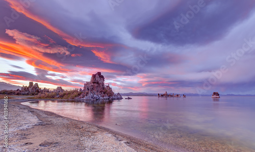 Sunrise at the Mono lake with mineral formations called tuffs, California