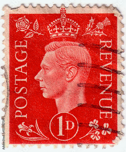 UNITED KINGDOM - CIRCA 1937: A stamp printed in United Kingdom shows portrait of King George VI, circa 1937