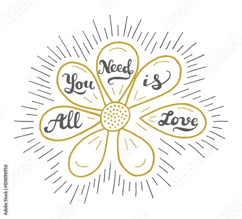 "All you need is love" on camomile hand lettering card