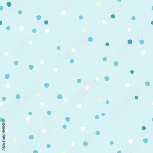 Abstract hand draw polka dot figures seamless pattern. Vintage vector background blue color. Minimalistic background