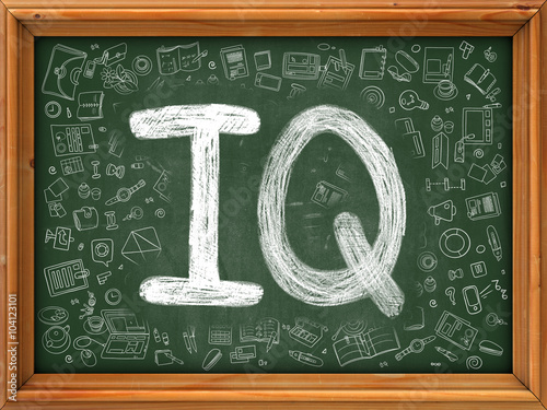 IQ - Intelligence Quotient - Concept. Line Style Illustration. IQ - Intelligence Quotient -Handwritten on Green Chalkboard with Doodle Icons Around. Doodle Design Style of IQ- Intelligence Quotient.