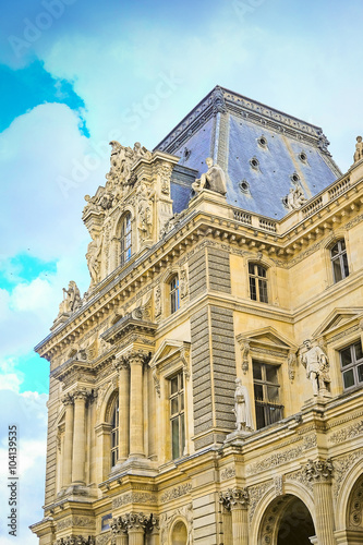 Paris, France, February 10, 2016: facade of Louvre in Paris, France