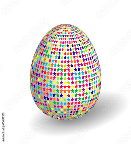 White Single Vector Easter Egg with Abstract Colorful Pattern - Beautiful Close Up Design with Smooth Shadow on the Ground.