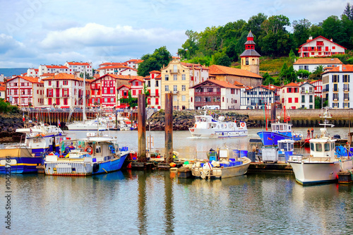 Colorful basque houses in port of Saint-Jean-de-Luz, France