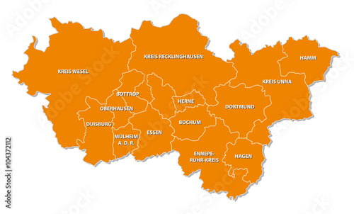 simple outline map of the Ruhr region in Germany