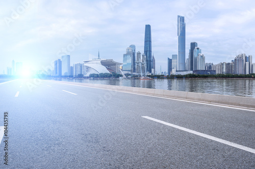 highway and skyline of Zhujiang New Town, Guangzhou, China