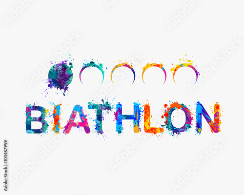 Word "BIATHLON". Rainbow splash paint