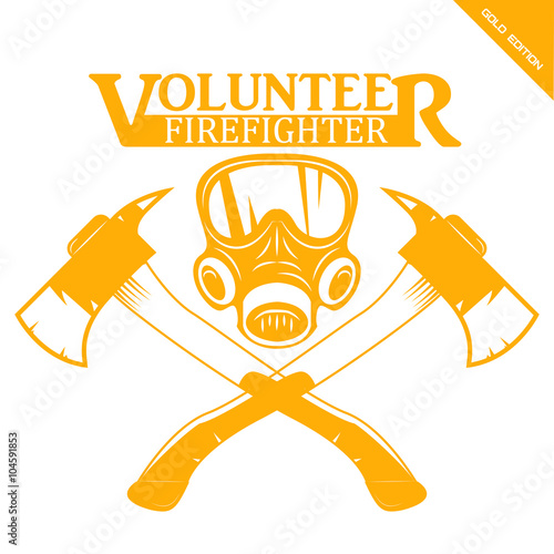 firefighter emblems, labels, badges and logos on light background. gold edition. vector illustration